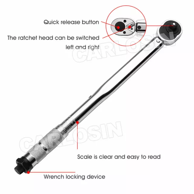 Torque Ratchet Wrench 28-210nm Adjustable 1/2" & 3/8" Dual Drive In Case 2