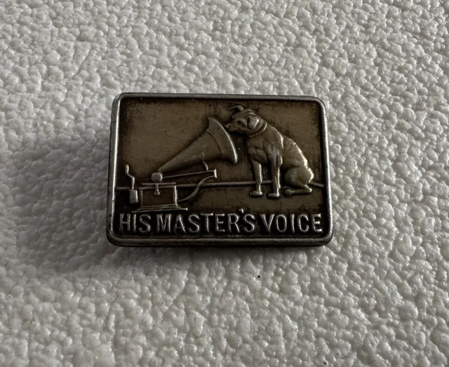 HMV Original -  HIS MASTERS VOICE SMALL VINTAGE METAL GRAMOPHONE BADGE