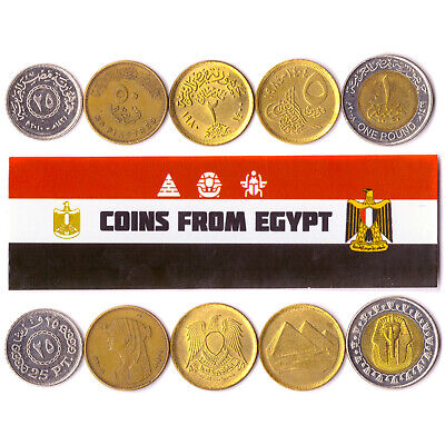 5 Egyptian Coins | Mixed Collectible African Arab Pounds Piastres | Pharaoh