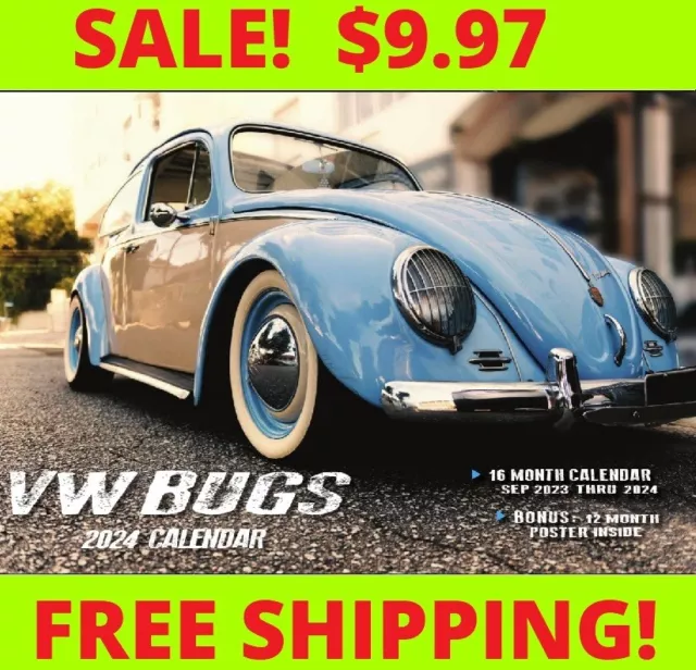 2024 VW BUGS WALL CALENDAR bus automobile hot oval window classic cars