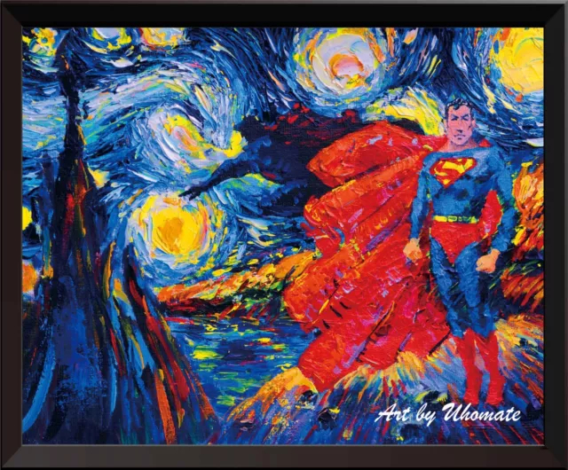 Uhomate Superhero Superman Van Gogh Starry Night Print Nursery Wall Decor A007