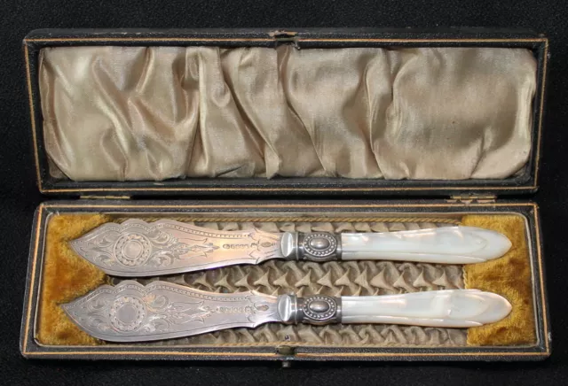 Pair of Boxed Victorian Silver Plated Fish Knives by Philip Ashberry & Sons