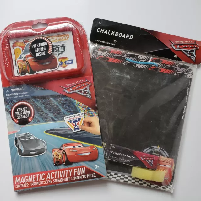 Lot of 2 Disney Pixar Cars 3 Toys: Magnetic Activity Fun Set & Chalkboard Travel