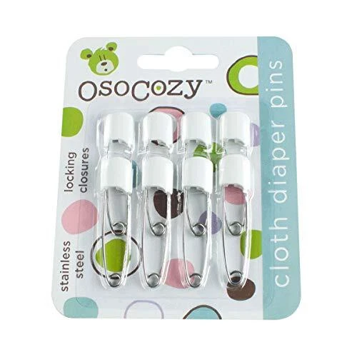 Alfileres de pañales OsoCozy - {Blancos} - Alfileres de pañales resistentes, de acero inoxidable con caja fuerte...
