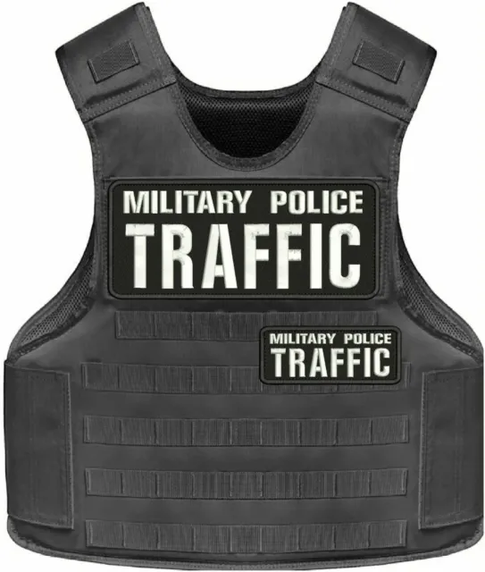 Military Police Traffic 2 Emb  Patch 4X10 And 2X5'' Hook On Back White On Black