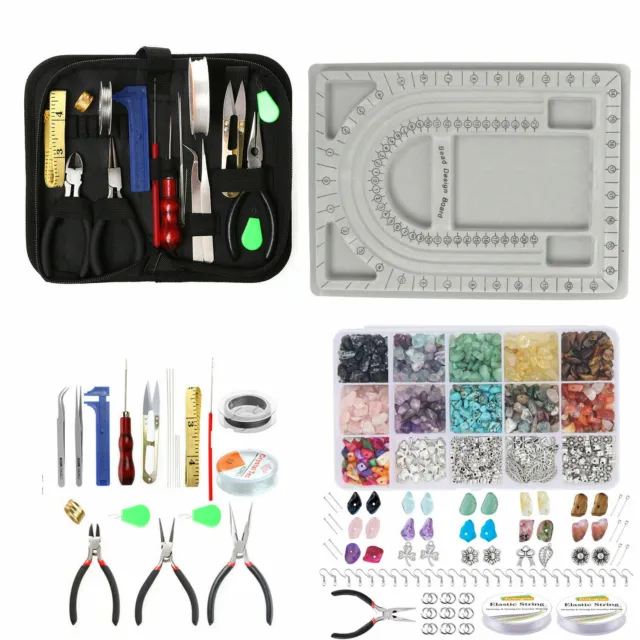 Jewelry Making Supplies Kit Findings Chip Beads Wires Pliers Set Bracelet DIY
