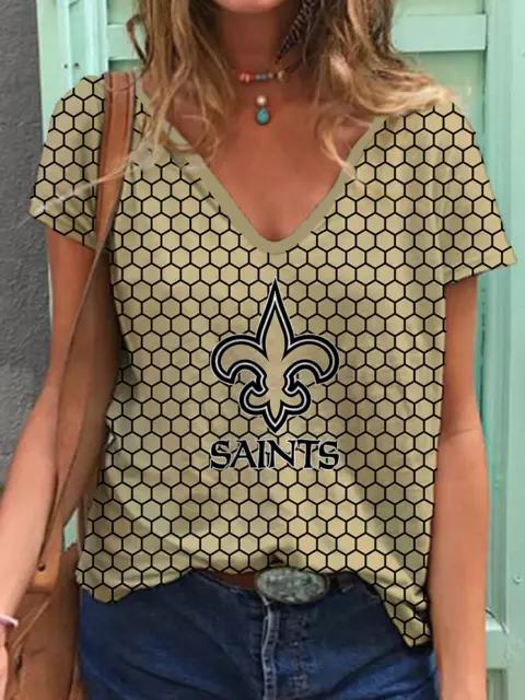 New Orleans Saints Women's Short Sleeve T Shirt Fans V-Neck Tee Sport Tops