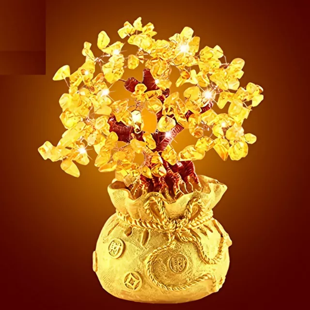 Feng Shui Money Wealth Tree Yellow Citrine Amethyst Crystal Gem Spiritual Lucky
