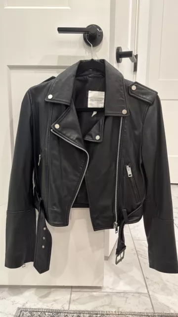 Avec Les Filles Cropped Genuine Leather Cropped Moto Jacket size XS