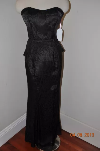 NWT Jessica Simpson Davids Bridal Long Strapless bead Dress Prom Fishtail Black