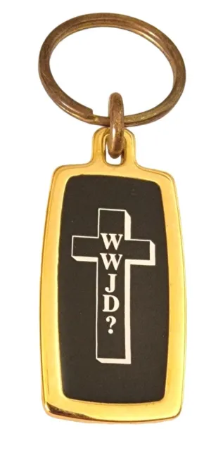 Vintage WWJD Keychain Goldtone Metal Cross What Would Jesus Do Religious Keyring
