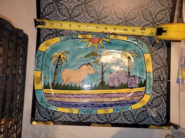 Penzo Zimbabw e1997 Signed Hand Painted Safari 13" Plate Charger HIPPO