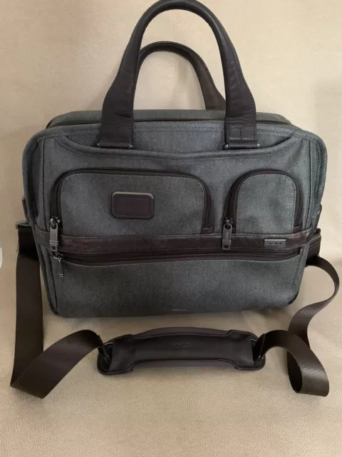 Tumi Alpha Anthracite Expandable Shoulder Bag Laptop Briefcase Gray Brown Used