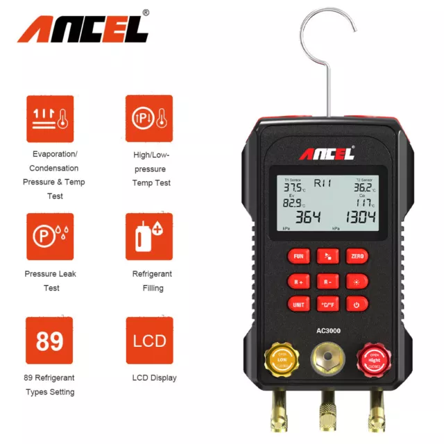 Digital Manifold Meter Refrigeration HVAC Vacuum Gauge Pressure Temperature Test Digital Manifold Meter Refrigeration HVAC Vacuum Gauge Pressure Temperature Test