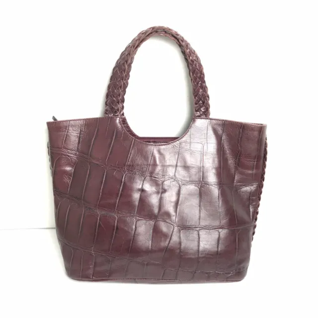 Falor Leather Bag Croc Embossed Genuine Leather Tote Handbag Purse Italy GUC