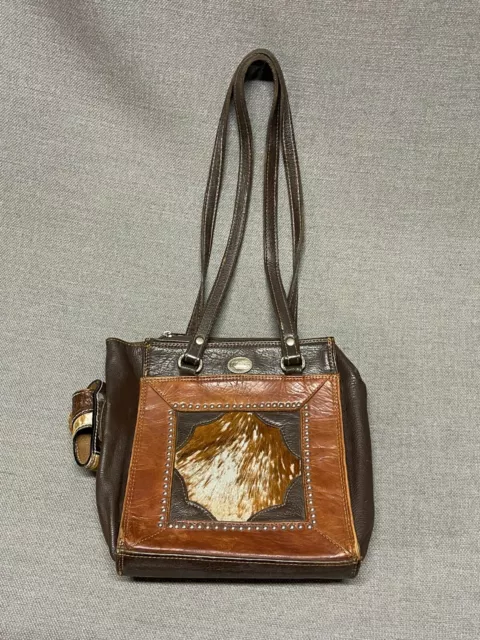 American West Leather Shoulder Bag Purse Brown Western Handbag Cowhide Country