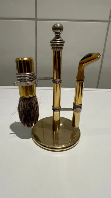 Rasierset Hans Baier Nassrasierer Rasierpinsel Dachshaar Gold Chrome Vintage