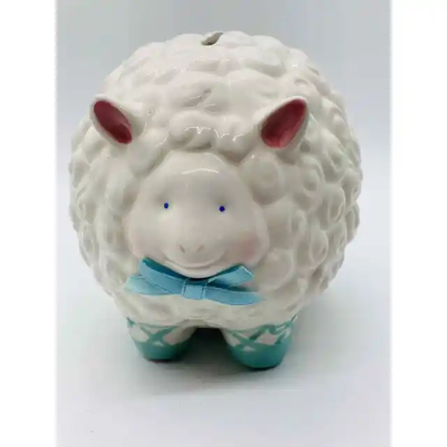 Russ Ceramic Fluffy Lamb bank. Approx 5” wide and 4” tall.