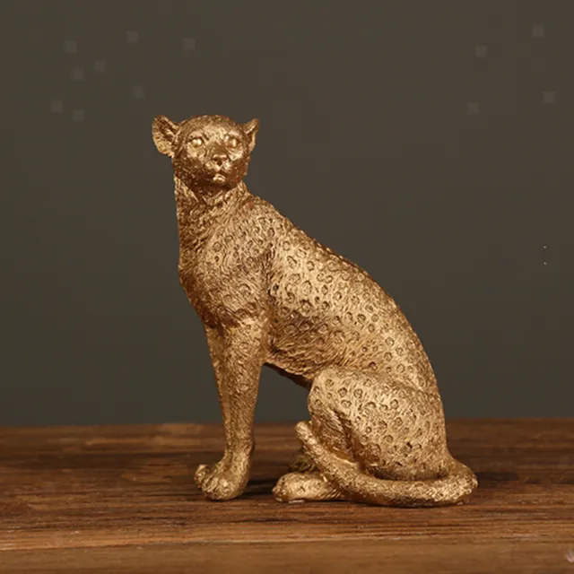 Retro Resin Cheetah Statue Animal Figurine Sculpture Home Office