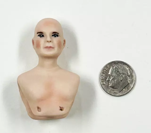 Dollhouse Miniature Bisque Doll Head Man Bust  2” Tall Vintage