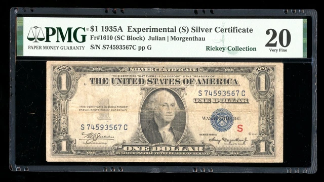 DBR 1935-A $1 Silver Experimental (S) Fr. 1610 PMG VF-20 Serial S74593567C