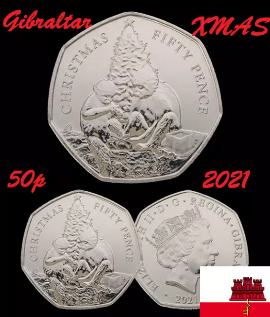 Gibraltar 🇬🇮 coin 50p pence 2021 xmas Christmas Barbarie macaque monkey