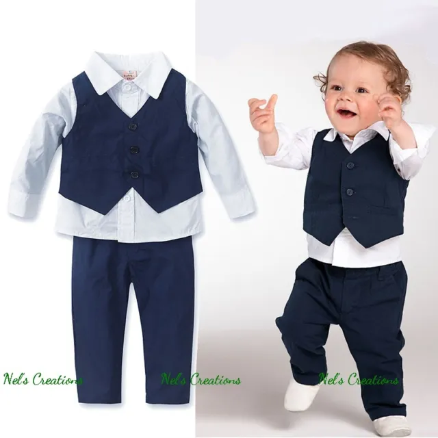 Baby Boy Formal Suit Tuxedo Christening Wedding Shirt+ Vest+ Pants Set Size 0-5