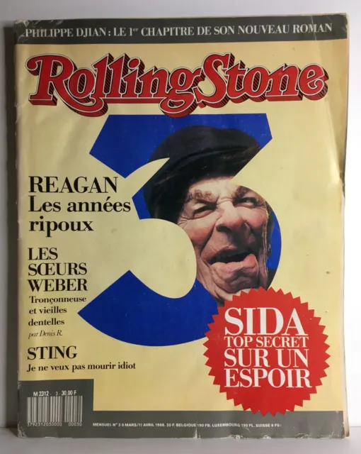 J2 - Rolling Stone 3 Magazine - Avril 1988 - Djian - Reagan - Sting - Revue