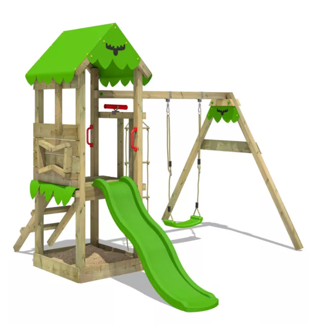 FATMOOSE Spielturm Klettergerüst FriendlyFrenzy Fun XXL mit Schaukel und Rutsche