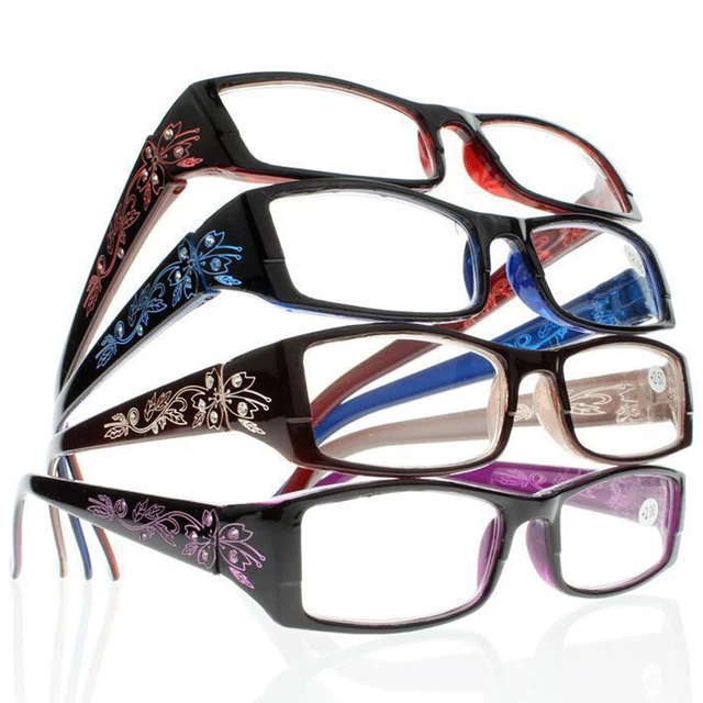 Trendy Spring Hinges Rhinestone Flower Resin Lens Reading Glasses +1.0~+4.0