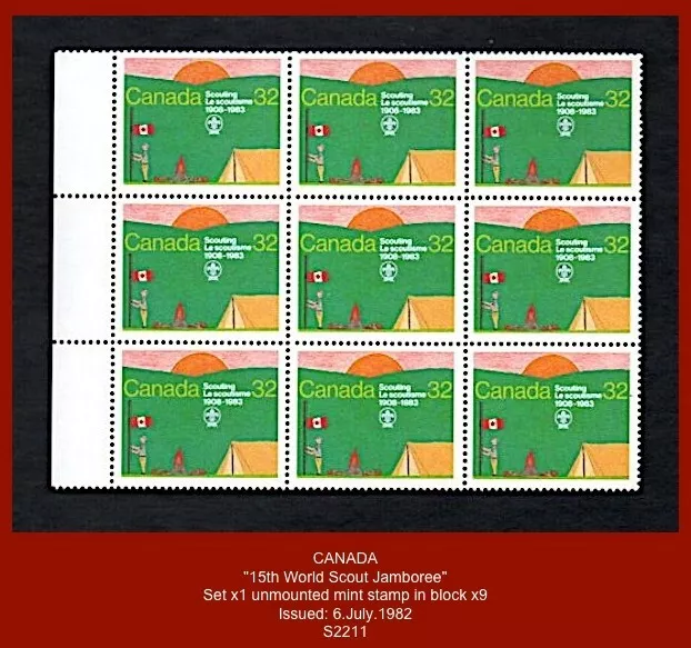 CANADA 1983 - "15th World Scout Jamboree"  Unmounted Mint Stamp in Block x9