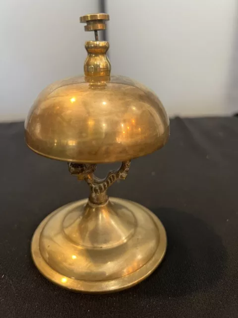 Antique Vintage Old Hotel Front Desk Counter Service Solid Brass Bell 5 in.T