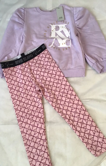 River island mini girls aged 4-5 years logo purple sweat top set BNWT