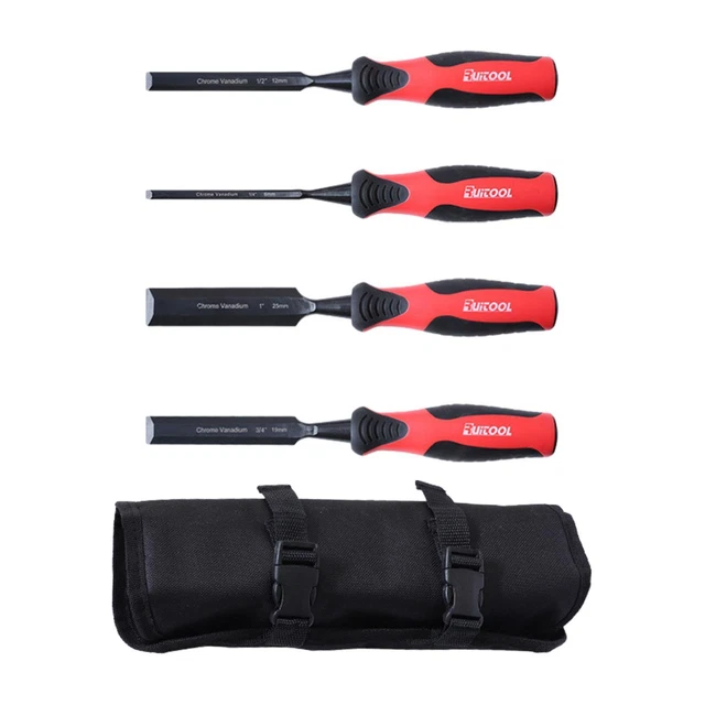 Ensemble De 4 Ciseaux à Bois Professionnels - Tailles 1/4", 1/2", 3/4", 1" Avec étui De Rangement