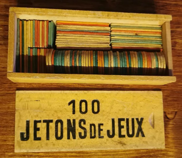 boite ancienne de 100 jetons / jeu de carte belote nain jaune