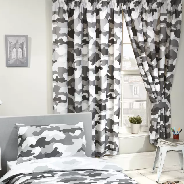 Armée Camouflage Gris Doublure Rideaux Chambre Crèche Enfants 137cm Goutte