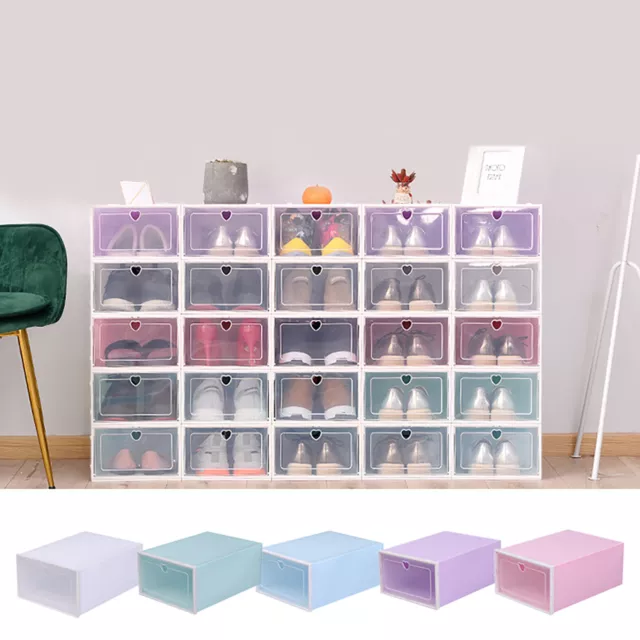 20Pcs Plastic Shoe Boxes Stackable  Large Shoe Storage Boxes with Lids New