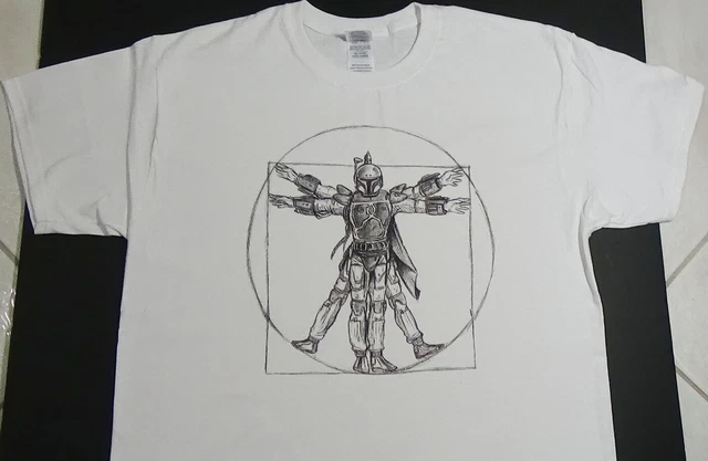 💥Brand New BOBA FETT ARTISTIC T-SHIRT DaVinci-style star wars jedi jango yoda💥