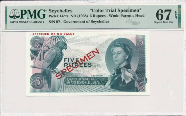 Government of Seychelles Seychelles  5 Rupees ND(1968)  PMG  67EPQ