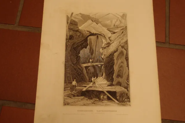 Antiker Stich Bergbau, "Kupfermiene Katharineberg in Schweden", TOP 2