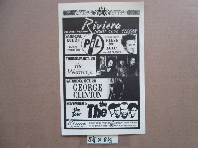 PIL /  GEORGE CLINTON / THE THE  @ Riviera 10/89  Chicago Gig Flyers Handbills