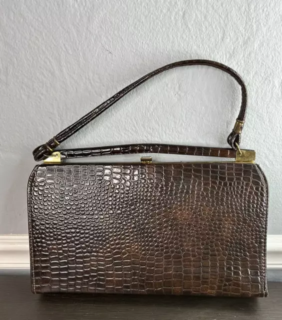 Lovely Vintage Faux Brown Lizard Leather Handbag Kelly Purse 1950's-60's