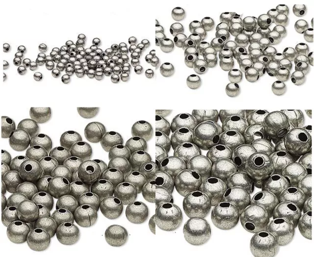 100 Antique Silver Finished Steel Metal Round Spacer Beads 2.5mm 3mm 4mm 6mm 8mm