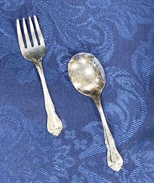 Wm Rogers Oneida Chalice Harmony Silverplate Baby Child Flatware Set Fork Spoon