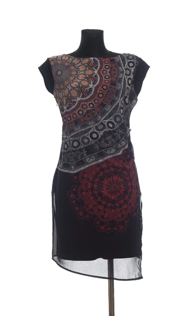 BNWT DESIGUAL Abito da donna nero a maniche corte Babilon, taglia 36