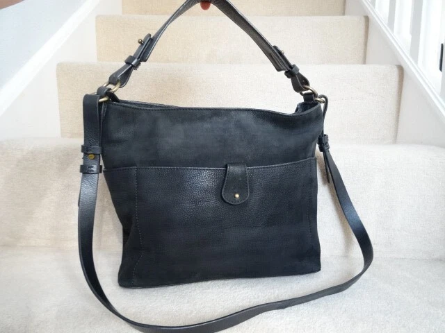 FAT FACE BLACK Sophia Slouchy Nubuck Leather Cross Body Shoulder