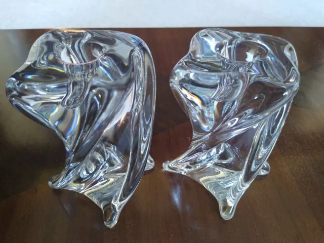 French "St. Louis" Art Glass Crystal Swirl Candlesticks "Isabelle" Pair