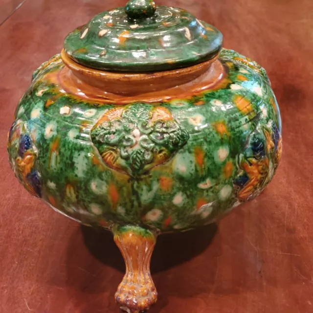 Tang Dynasty Sancai Glazed Tripod Footed Covered Jar