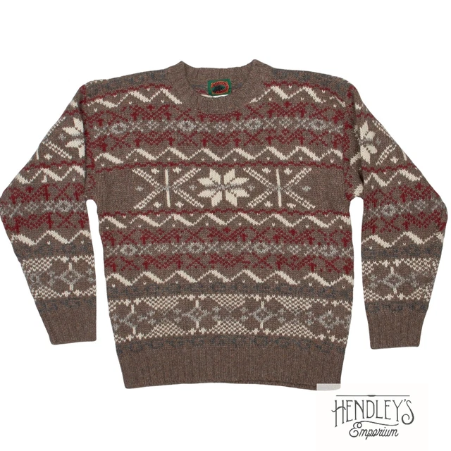Nwot Uomo Boston Traders Vacanza Maglione M Grigio Taupe Lana Fair Isle Fiocchi 2