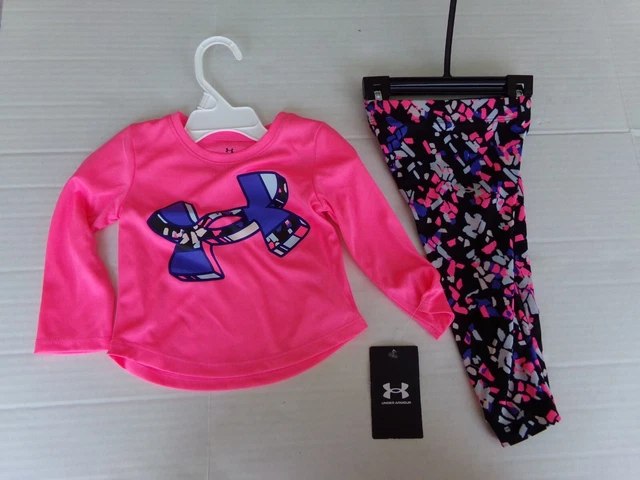NWT-Under Armour Infant Baby Girl 2 Pc Long Sleeve Graphic Tee/Leggings Set-12 M